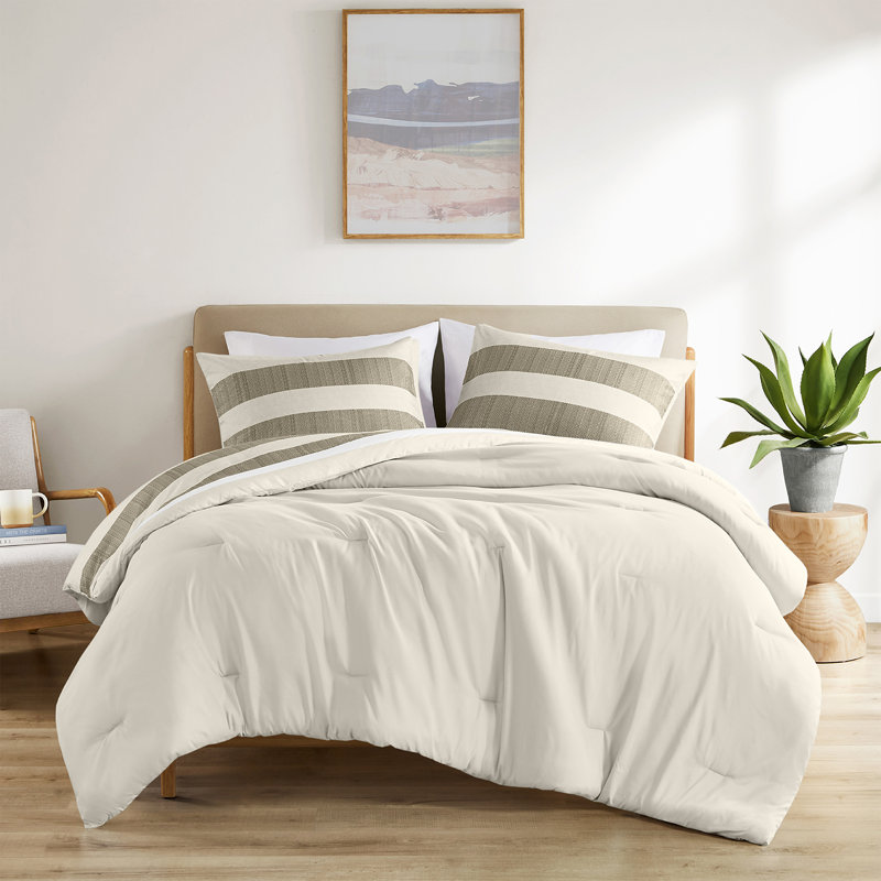 Ensemble de literie 3 pièces haut de gamme, couette en polyester à rayures texturées pour tailles King/Cal King, style neutre