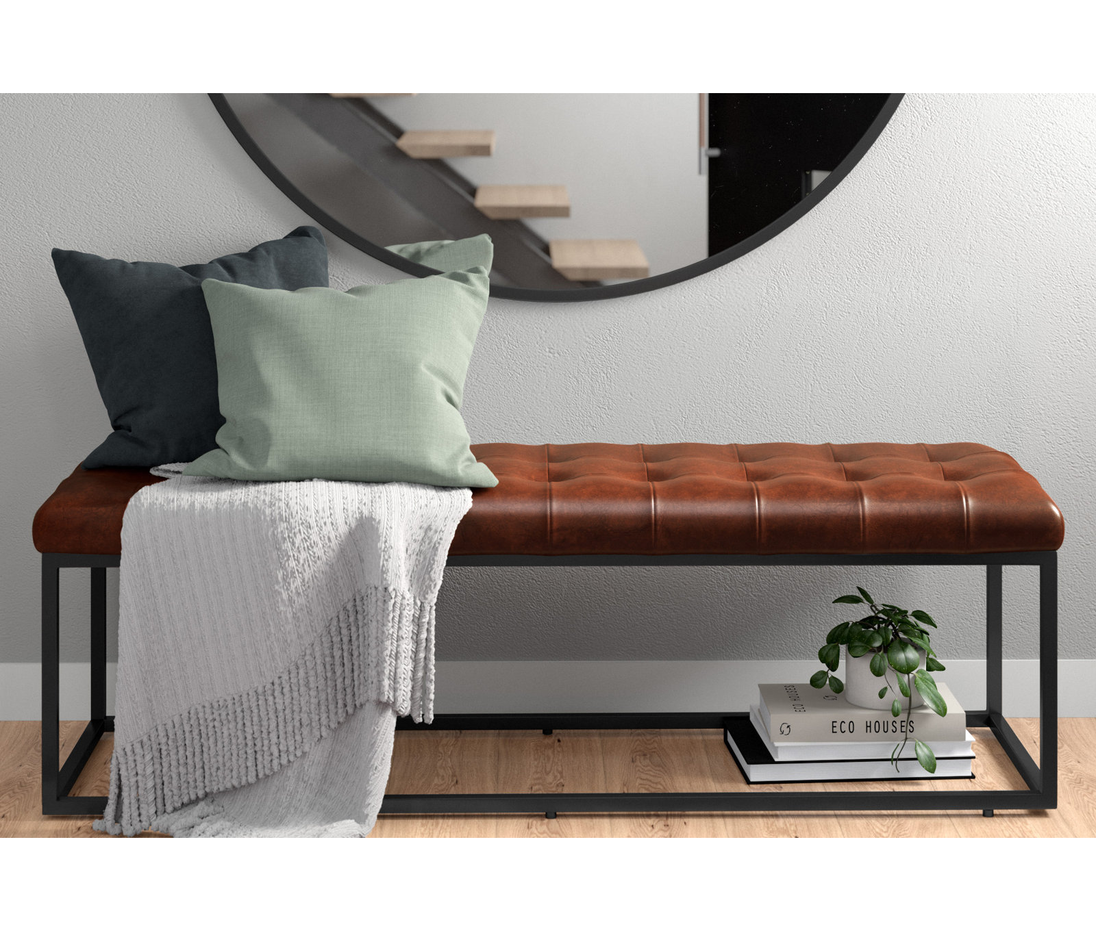 Pearson Genuine Leather Bedroom Bench, Saddle Top Grain Leather, 17.5" H x 55" W x 17" D