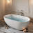 59 inch Matte White Solid Surface Freestanding Soaking Bathtub with Slip Resistant Contour