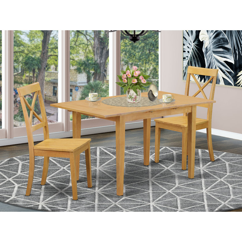 Ensemble de table de cuisine 3 pièces pour petits espaces comprenant une table de salle à manger rectangulaire avec rallonge papillon et 2 chaises de salle à manger, 32 x 54 pouces, chêne