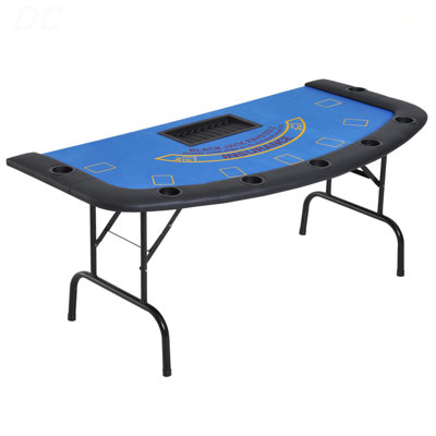 Soozier Poker Table Foldable, 72" Blackjack Table For 7 Players With Chip & Cup Holder, Blue Felt, Table