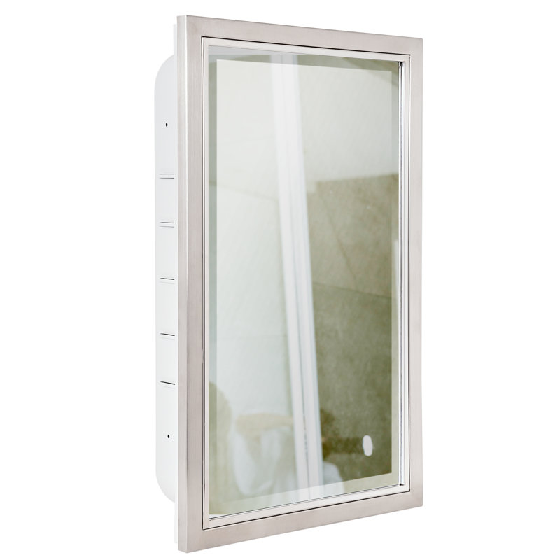 Congdon 16x26" Recessed Brushed Nickel Stainless Steel Metal Framed Medicine Cabinet Mirror with 3 Adjustable Shelves