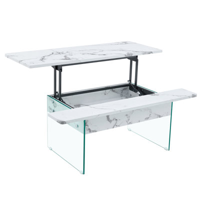 43.3-Inch Lift-Top Coffee Table With Storage,White Marble-Finish Top With Sturdy Tempered Glass Legs Space-Saving  Multi-Color  For Living Room & Offi -  Ebern Designs, 4066882D870D4F46A2F0A7189DC06F03