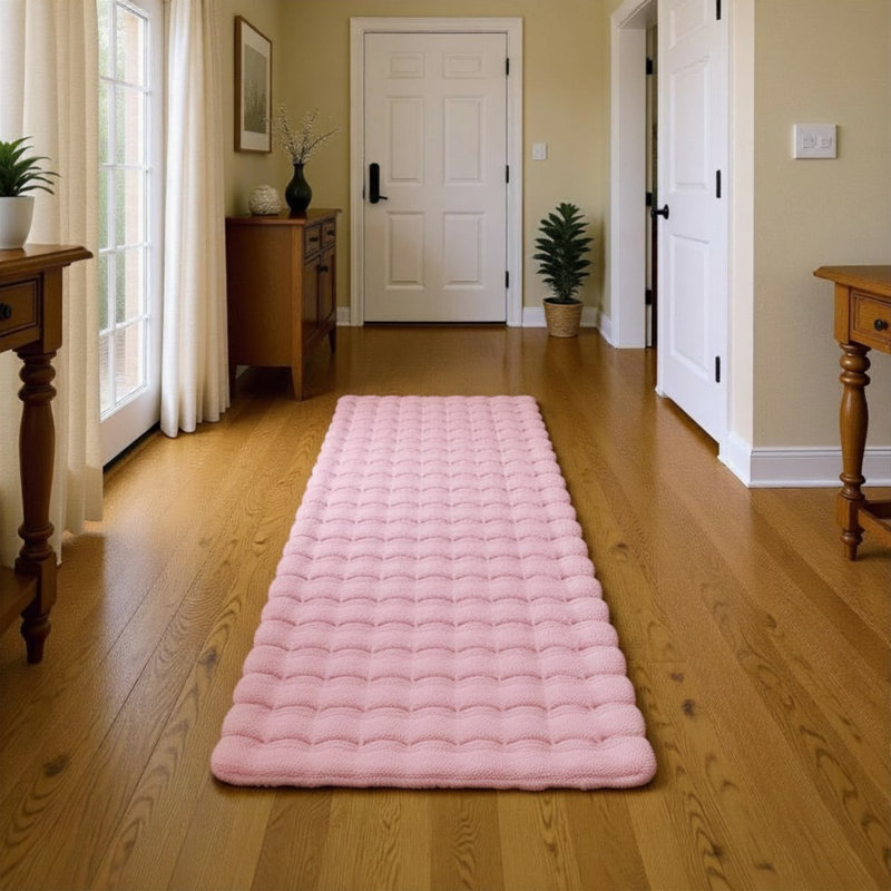 Solid Colour Knitted Area Rug, Baby Pink, Rectangle 120 x 160 cm