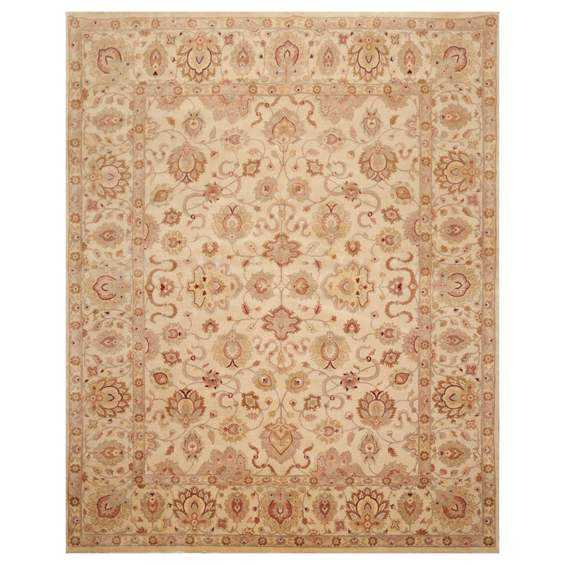 Tapis oriental brun / brun clair / turquoise / doré en laine noué à la main de conception unique 8 pi x 10 pi 350 KPSI
