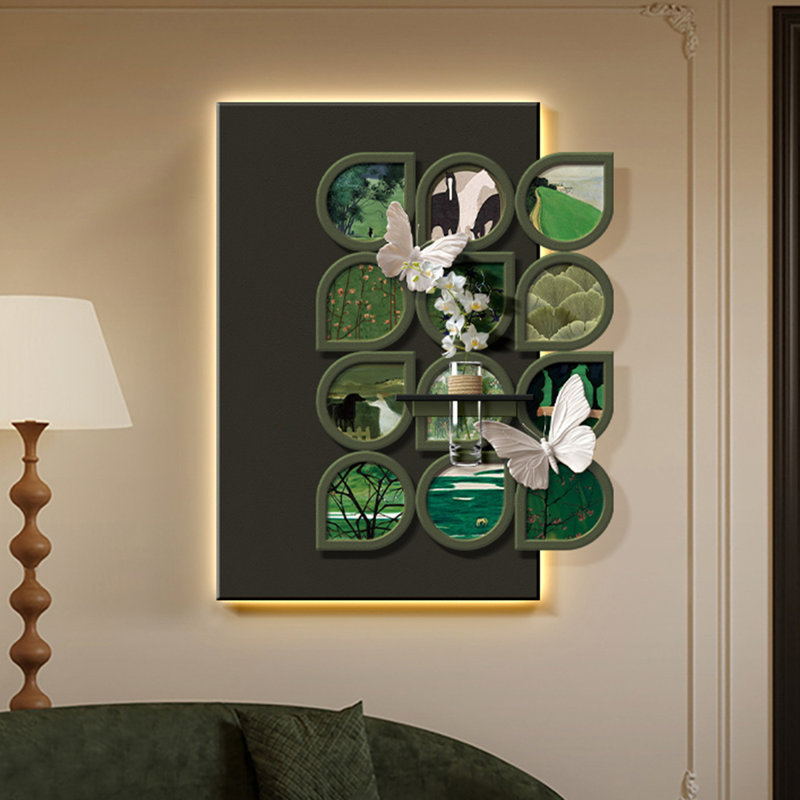 Art mural vert en grès, H 47,24 po x l 37,8 po