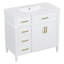 Meuble-lavabo de salle de bain avec lavabo, meuble-lavabo simple blanc à 4 tiroirs (1 tiroir rabattable), 2 portes et tablette ajustable, armoire en bois de pin et panneau de fibres à densité moyenne avec lavabo en céramique
