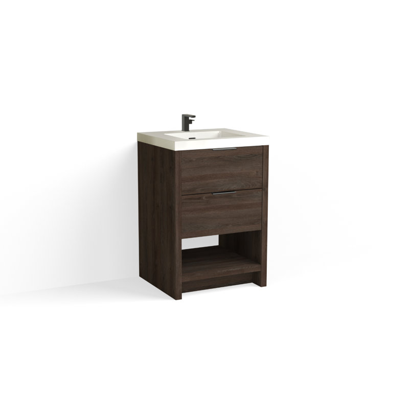 Vue 24" W Freestanding Single Bathroom Vanity, Glossy White/Single, White Nanomatte, Matte Black