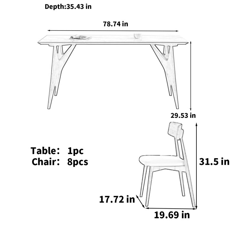 Table de salle à manger Modern, H 29,53 po x L 78,74 po x l 35,43 po