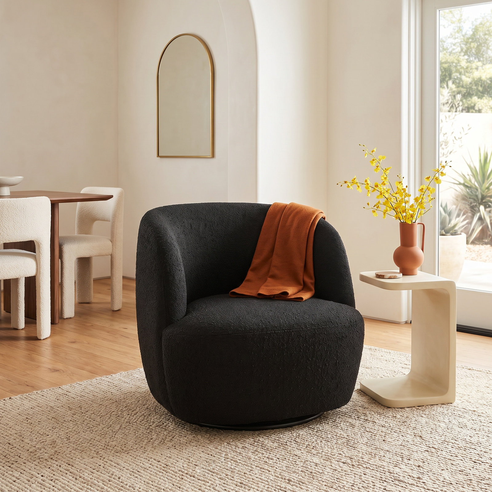Agridaki Pine Swivel Armchair, Black Polyester