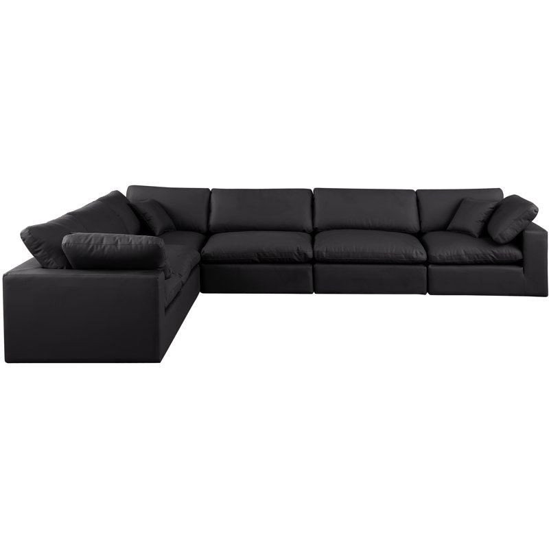 Homere Upholstered L-Shaped Sectional Reversible, Black Vegan Leather