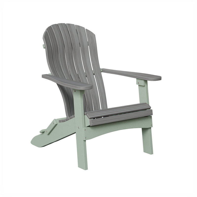 Berlin Gardens Contour Folding Adirondack Chair, Driftwood Gray with Seafoam