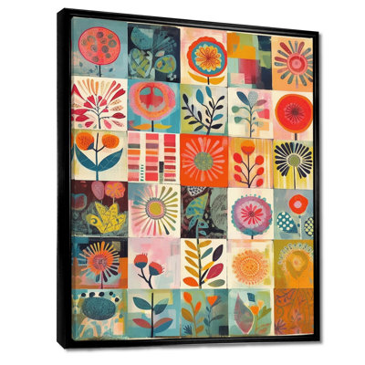 Patchwork de fleurs de prairie rétro - fleurs sauvages, art mural