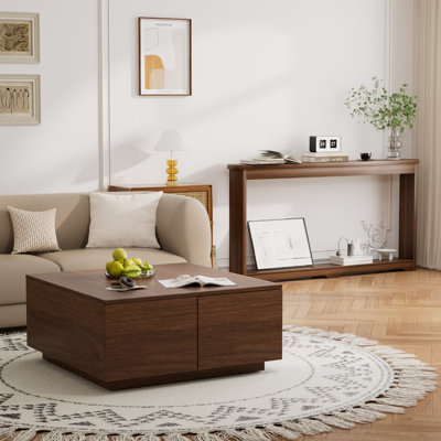 Coffee Table with 4 Drawers & Narrow Console Sofa Table Set for Living Room Entryway Behind Couch