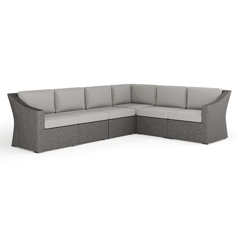Canapé modulaire d'extérieur en rotin 6 places avec coussins toutes saisons Martha Stewart Bedford, Gris, Gris