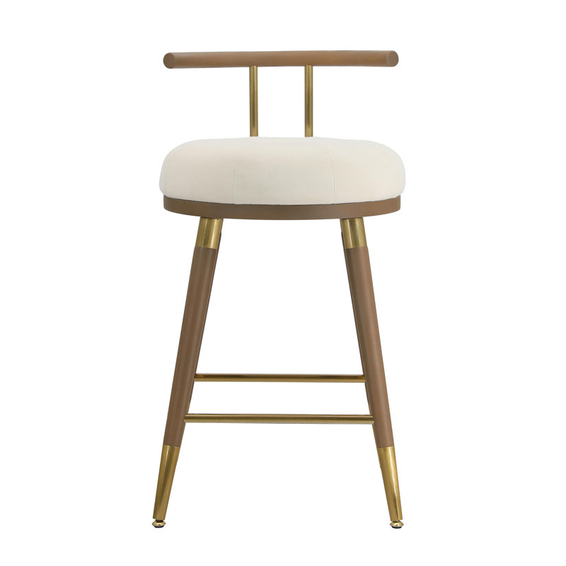 Tabouret en velours Juniper, Brun / or, Crème, crème, Tabouret de comptoir (siège d'une hauteur de 25,6