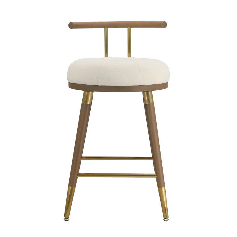 Upholstered Counter Stool, Counter Stool (25.6" Seat Height), Brown/Gold, Cream