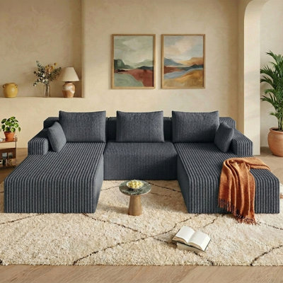 107" U-Shape Cloud Couch, Modern Modular Sectional Boneless Cloud Couch for Living Room, Deep Seat Sleeper Chaise Longue for Living Room, No Assembly Required