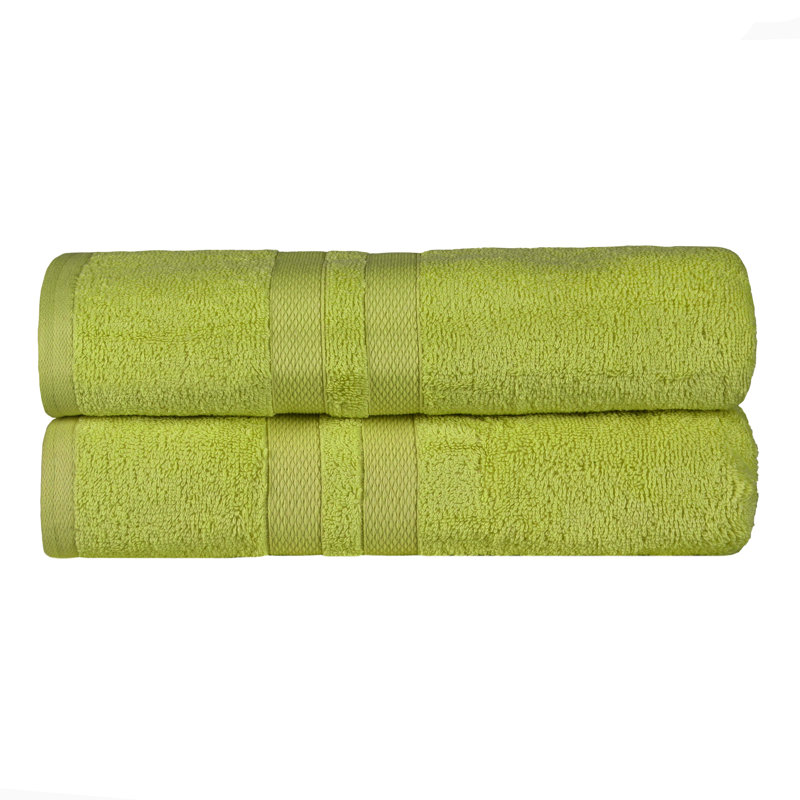 Ultra-Soft Cotton Solid Double Line Dobby Border Medium Weight Quick-Dry Bath Towel, Celery