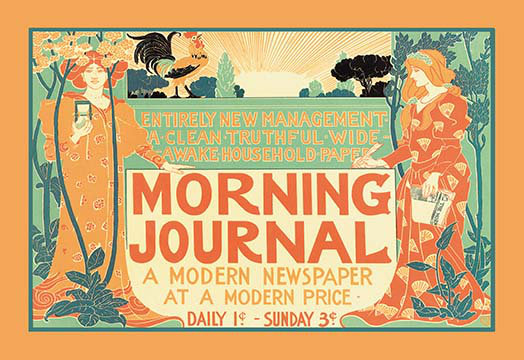 Lit du matin-une affiche de journal moderne, H 28 po x l 42 po x P 1,5 po