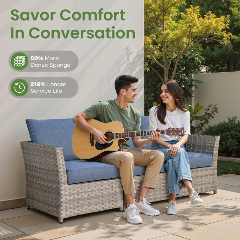 Ignatz 4 - Person Patio Conversation Set with Cushions, Yes, Denim Blue