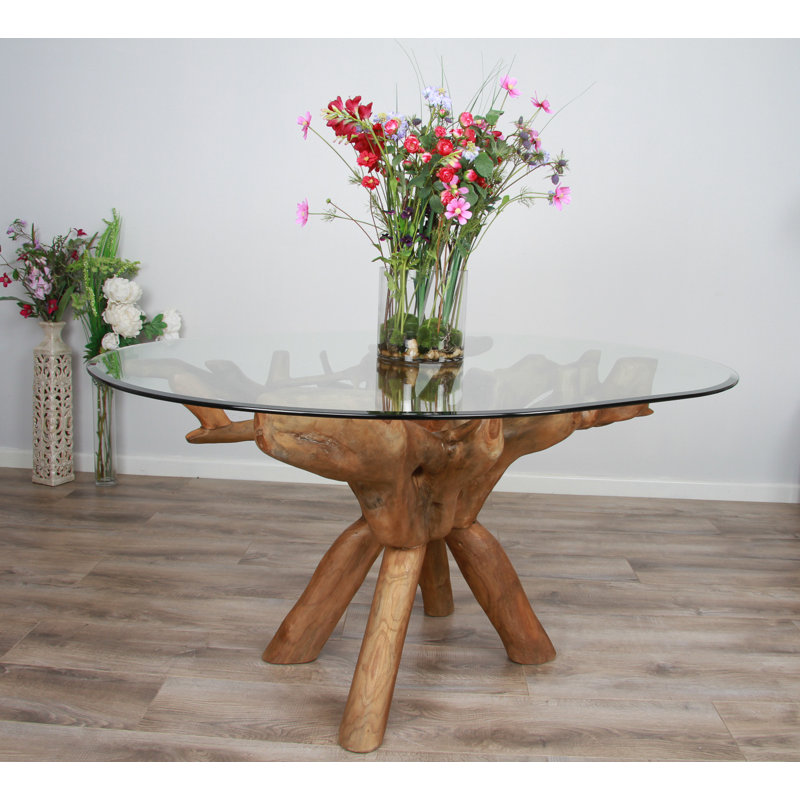Leavitt Oval Glass Top Solid Wood Base Dining Table