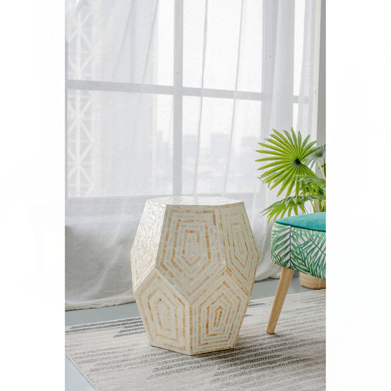 18x18x21" Hexagonal Capes  Stool, Cream/Yellow