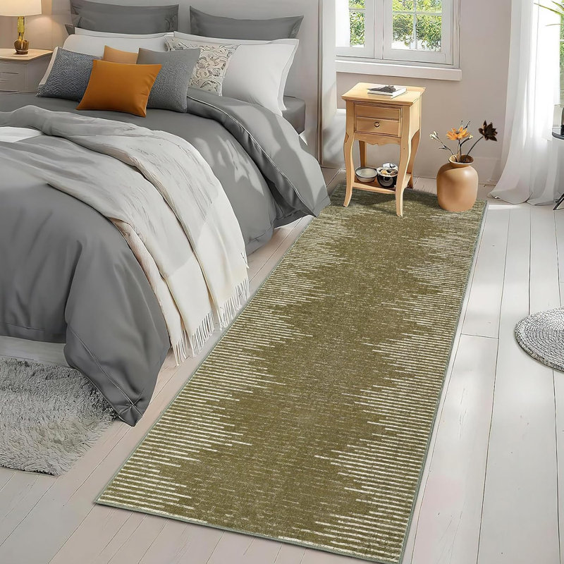 2X6 Kitchen Rug Washable Hallway Runner Rugs Non Slip Neutral Area Rug Stain Resistant Striped Rugs Brown, Runner 2'10" x 6'