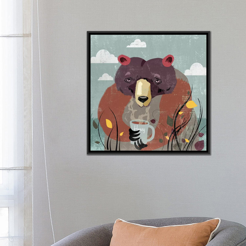 « miel ours », impression sur toile, H 18 po x l 18 po x P 1,5 po, Toile avec cadre noir, Pas de tapis