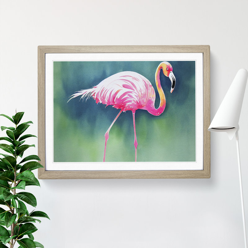 Flamingo Vol.2 - Single Picture Frame Print, 25cm H x 34cm W x 2cm D, Oak Framed