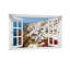 Cadre de fenêtre paysage et nature avec dômes bleus Santorini-622118195