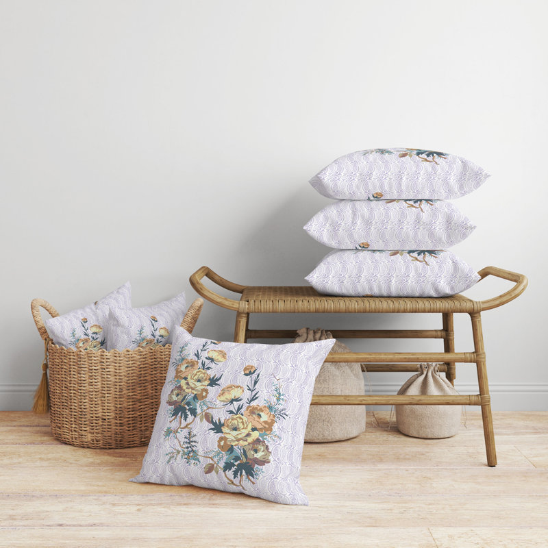 Oreiller réversible floral intérieur / extérieur Rosemary Rosebuds, Orange / floral mauve, H 20 po x l 20 po