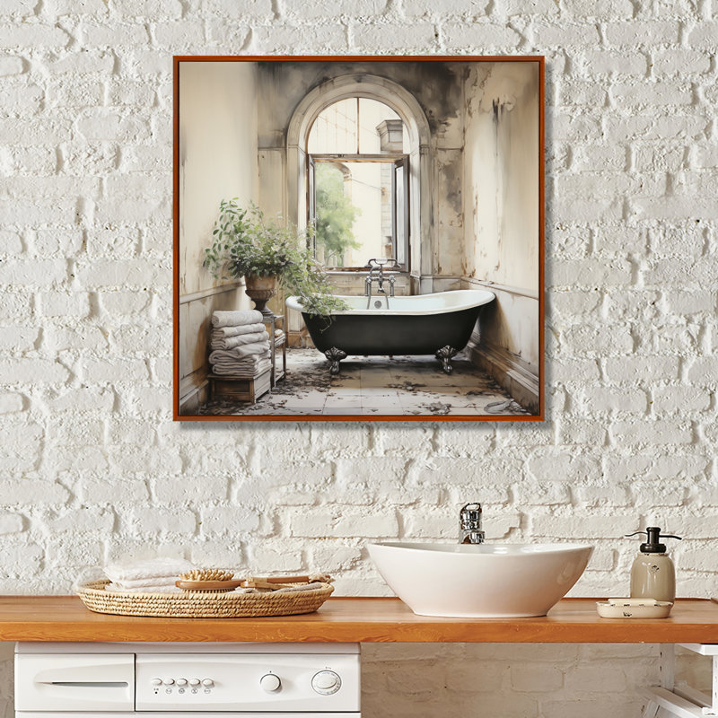 «Bath Bath» de Tranquility II - art mural, H 30 po x l 30 po x P 1 po, Cadre flottant brun