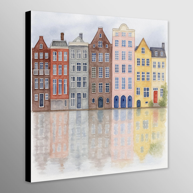 Watertown Canal Houses Wall Art - Canvas Framed Print, 76 cm H x 76 cm W