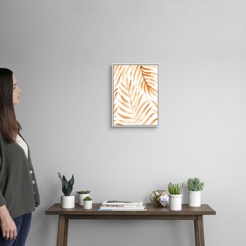 «Rattan Leaves II», art mural sur toile, H 18 po x l 14 po, Toile avec cadre blanc