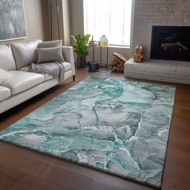 Tapis bleu Cerrito AMF519 lavable à la machine de qualité supérieure, Rectangle 2 pi 6 po x 3 pi 10 po