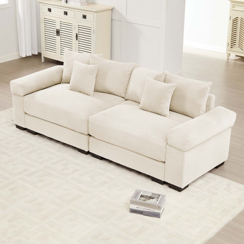 Coussin modulaire surdimensionné de 92 po avec accoudoirs extra larges en velours côtelé modulaire Cloud, Beige