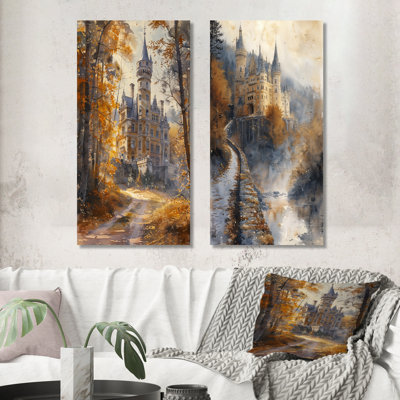 English Countryside Chateau in Autumn I – Yellow French Metal Wall Decor Set of 2