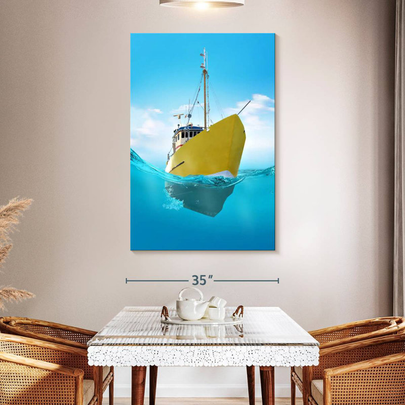 Mehar Yellow Ship, 51" H x 34" W