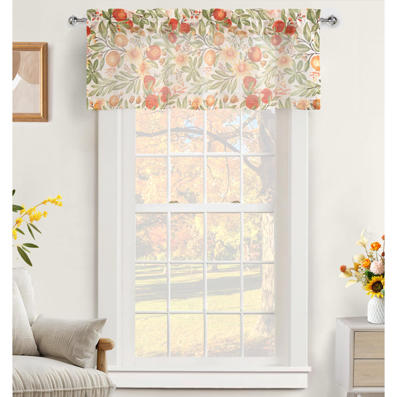 Orange Harvest Linen Valances for Windows Light Filtering Floral Kitchen Valance Autumn Fall Printed Vintage Privacy Topper