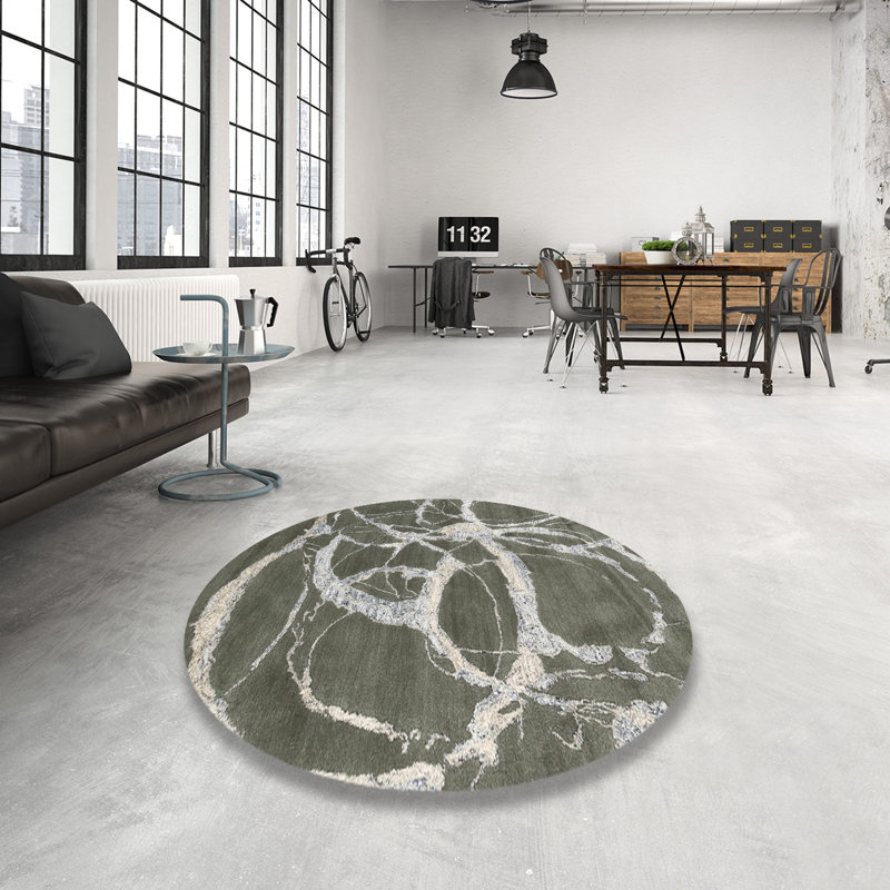 Tapis abstrait gris / beige, Rond 6 pi