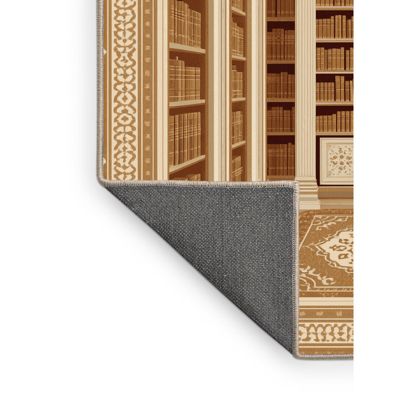 Soft Plush Polett Library Interior Classic Oriental Area Rug in Brown – Beige Binding, 8x12