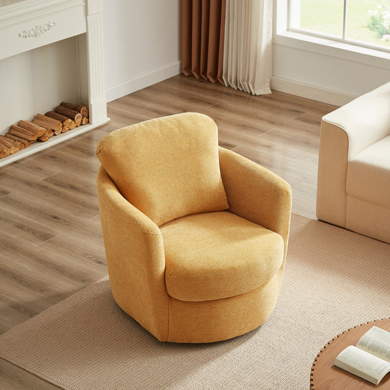 32.3" Wide Swivel Barrel Armchair, Yellow Chenille