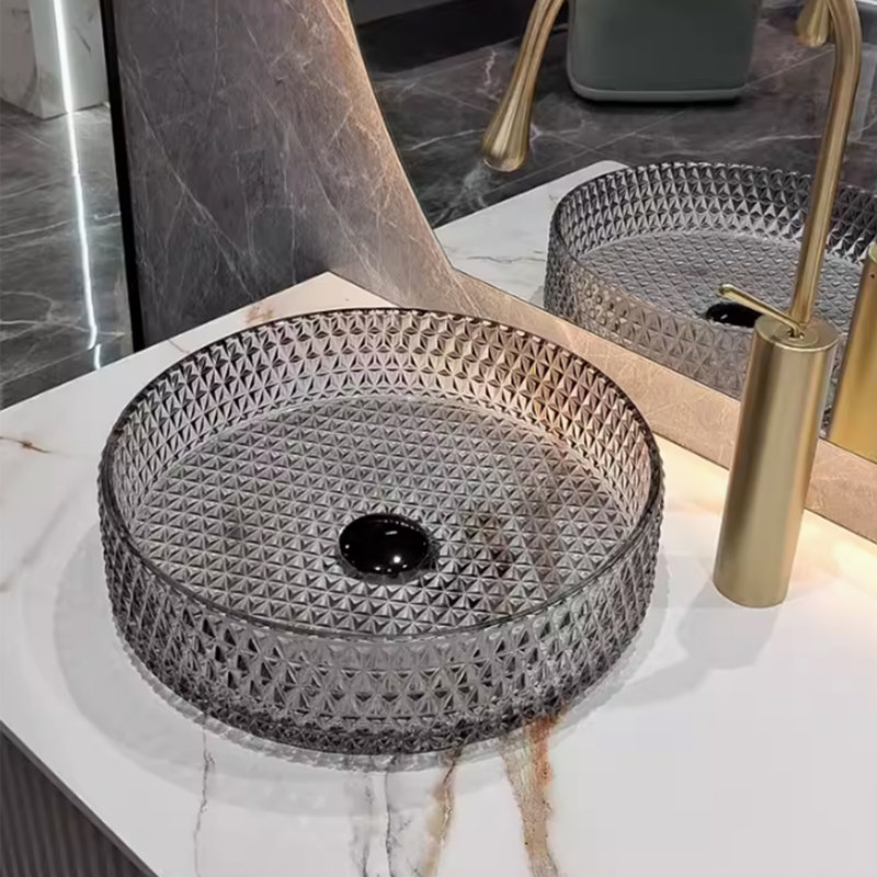 Lavabo de salle de bain vasque circulaire en verre noir COUOKO 15,55 po
