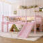 Lit mezzanine simple avec tablettes de rangement, lit mezzanine inférieur en bois massif avec lumières DEL et garde-corps pleine longueur, aucun sommier tapissier requis, rose-454536017-454536019