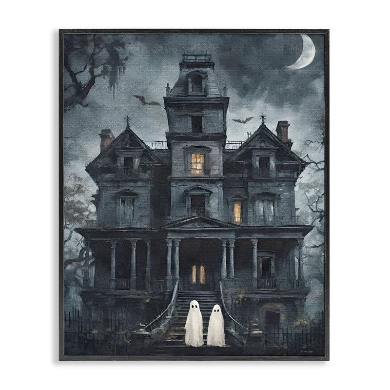«Ghost pair & Haunted Mansion», art giclée par Jo Moulton, Giclée encadrée noir minuit, H 20 po x l 16 po