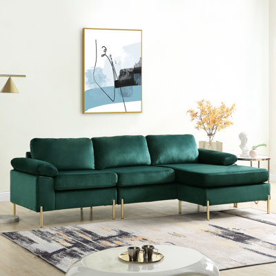 Canapé modulaire en velours rembourré de mousse - Style Mid-Century moderne, structure en bois massif, pieds en laiton doré, coussins de dossier amovibles avec rembourrage, moderne, fabrication et siège