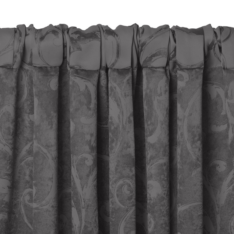 Rakowski Jacquard Scroll Damask Blackout Single Curtain Panel, Gray, 52" W x 84" L