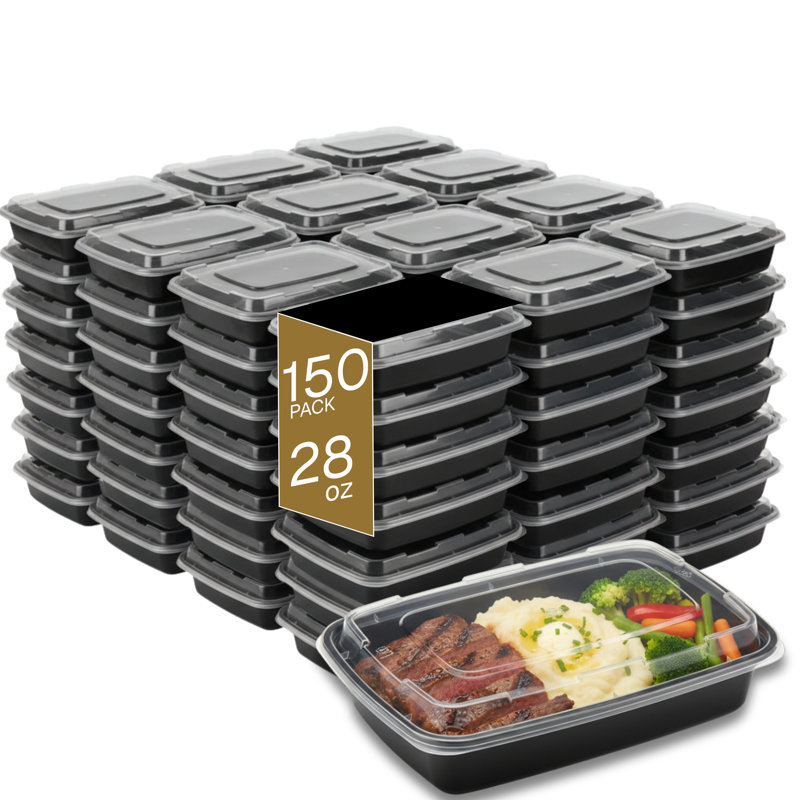 Microwaveable Container (Rectangular) with Lid, 28oz, 150-Pack