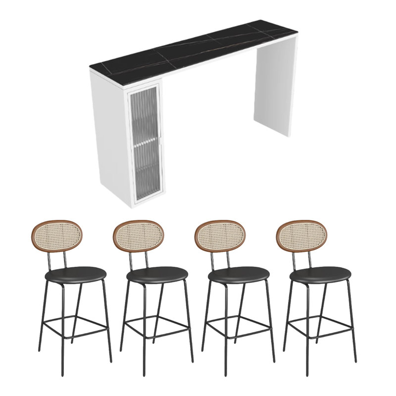 Table de bar moderne de style moderne, H 41,3 po x L 70,8 po x l 15,7 po, Brun / Noir, Noir / blanc